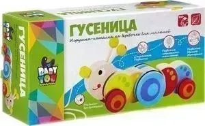 Деревянная каталка BONDIBON с веревочкой ГУСЕНИЦА (ВВ2037)