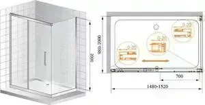 Душевой уголок CEZARES Premier Soft 150x100 хром, прозрачный (PREMIER-SOFT-W-AH-1-150/100-C-Cr-IV)