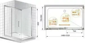 Душевой уголок CEZARES Premier Soft 150x80 хром, прозрачный (PREMIER-SOFT-W-AH-1-150/80-C-Cr-IV)