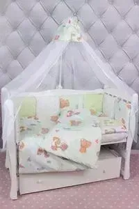 Комплект в кроватку AmaroBaby в 18 предметов (6+12 подушек-бортиков) Мишка (зеленый)