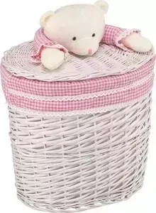 Корзина Natural House бельевая "Медвежонок розовый", Д410 Ш300 В400, белый