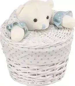 Корзина Natural House бельевая "Медвежонок голубой", Д210 Ш210 В160, белый