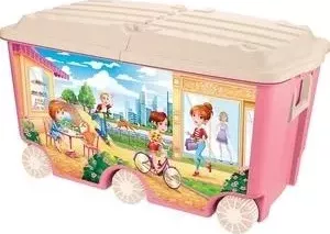 Ящик для игрушек БЫТПЛАСТ на колесах с декором, 66,5 л, размер 685х395х385 мм, розовый