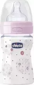 Бутылочка CHICCO Well-being Girl 0 мес.+, сил. соска, норм. поток, РР, 150 мл 310205118