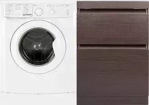 Стиральная машина INDESIT с тумбой и раковиной IWSB 5085 Даллас 120 венге, напольная правая