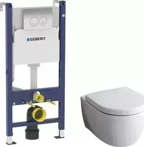 Комплект унитаз с сиденьем Geberit iCon Rimfree, с микролифт, инсталляция, кнопка (458.124.21.1-20406)