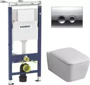 Комплект унитаз с сиденьем Geberit iCon Square Rimfree, с микролифт, инсталляция, кнопка (458.122.21.1-20195)