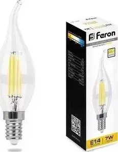 Лампа светодиодная FERON филаментная диммируемая LB-167 25872 E14 7W 2700K Свеча на ветру Прозрачная