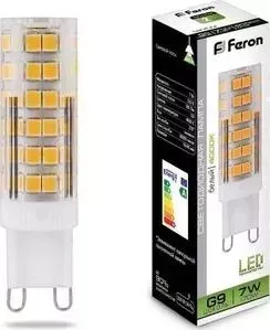 Лампа светодиодная FERON LB-433 25767 G9 7W 4000K Прямосторонняя Матовая