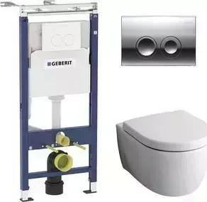 Комплект унитаз с сиденьем Geberit iCon Rimfree, с микролифт, инсталляция, кнопка (458.122.21.1-20406)