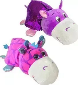 Мягкая игрушка 1TOY Вывернушка Блеск с пайетками Розовый Жираф-фиолетовый Бегемотик Т15588