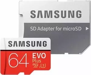 Карта памяти SAMSUNG 64Gb EVO Plus v2 MicroSDXC Class 10 UHS-I U3, SD adapter (MB-MC64GA/RU)