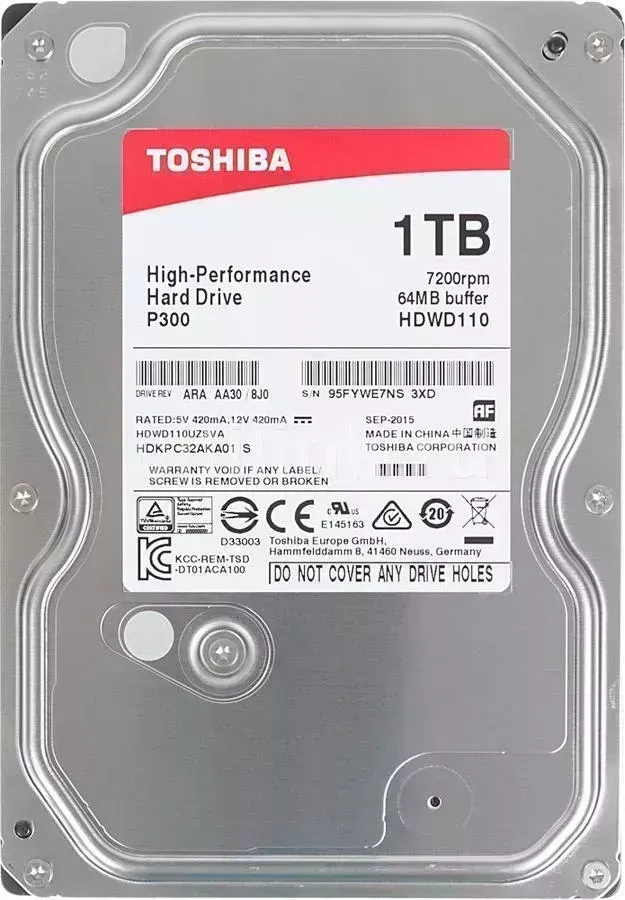 Жесткий диск TOSHIBA P300 HDWD110UZSVA, 1Тб, HDD, SATA III, 3.5"