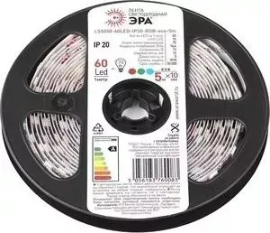 Светодиодная лента ЭРА LS5050-14,4-60-12-RGB-IP20-1 year-5m Б0035606