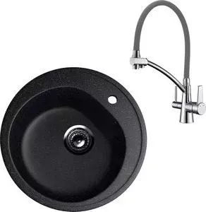 Мойка кухонная и смеситель EcoStone и смеситель ES-011 Lemark Comfort черная (ES-11-308, LM3071C-Gray)