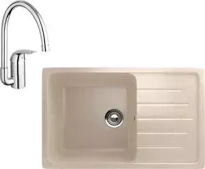 Мойка кухонная и смеситель EcoStone и смеситель ES-019 Grohe Euroeco бежевая (ES-19-328, 32752000)