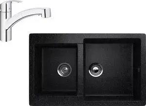 Мойка кухонная и смеситель EcoStone и смеситель ES-028 Grohe Eurosmart черная (ES-28-308, 30305000)