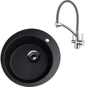 Мойка кухонная и смеситель EcoStone и смеситель ES-013 Lemark Comfort черная (ES-13-308, LM3071C-Gray)