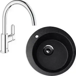Мойка кухонная и смеситель EcoStone и смеситель ES-013 Grohe BauEdge черная (ES-13-308, 31367000)