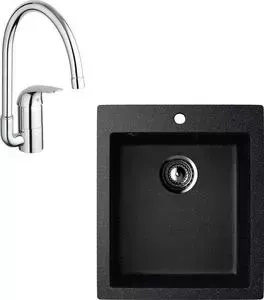 Мойка кухонная и смеситель EcoStone и смеситель ES-014 Grohe Euroeco черная (ES-14-308, 32752000)