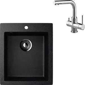 Мойка кухонная и смеситель EcoStone и смеситель ES-014 Lemark Comfort черная (ES-14-308, LM3061C)