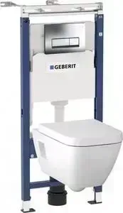Комплект унитаз с сиденьем Geberit Renova Plan Rimfree, с микролифт, инсталляция, кнопка (458.125.21.1-500.378)