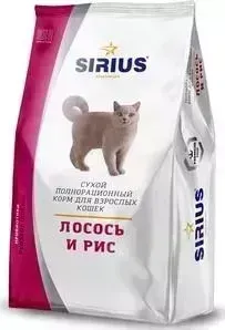 Сухой корм SIRIUS лосось и рис для взрослых кошек 1,5кг