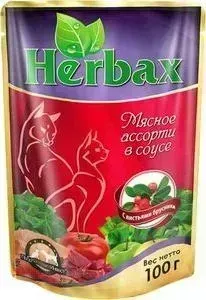 Пауч Herbax и Мясное ассорти в соусе с листьями брусники для кошек 100г