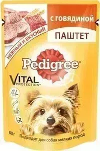 Пауч Pedigree и Vital Protection паштет с говядиной для собак мелких пород 80г (10131648)