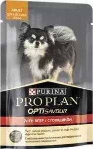 Пауч PRO PLAN и OPTI SAVOUR Adult Dog with Beef с говядиной кусочки в соусе для собак мелких пород 100г