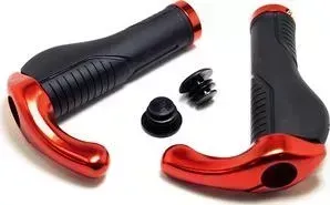 Грипсы JOY KIE MTB, VDG8003, 155mm, анатомические, с 2 грипстопами, с рогами, под шестигранник, черно-красные
