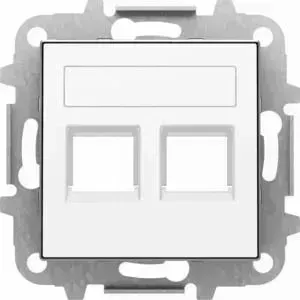 Лицевая панель ABB Sky розетки 2xRJ12/RJ45 со шторками полем для надписи альпийский белый