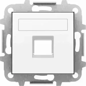 Лицевая панель ABB Sky розетки RJ12/RJ45 со шторками полем для надписи альпийский белый