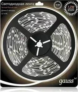 Лента GAUSS светодиодная 7,2W/m 30LED/m 5050SMD теплый белый 5M 312000107
