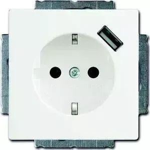 Розетка ABB Basic55 Schuko с/з 16A 250V со шторками USB безвинтовой зажим альпийский белый