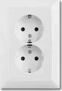Розетка ABB двойная Basic55 Schuko с/з 16A 250V со шторками безвинтовой зажим альпийский белый