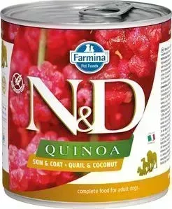 Консервы Farmina ND Adult Dog Quinoa Skin Coat Quail Coconut с перепелом, киноа и кокосом для взрослых собак 285г