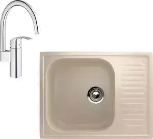 Мойка кухонная и смеситель EcoStone и смеситель ES-018 Grohe Eurosmart бежевая (ES-18-328, 33202002)