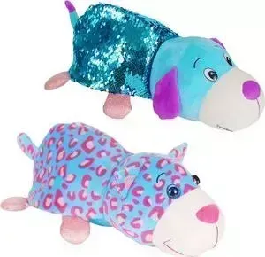 Мягкая игрушка 1TOY Вывернушка Блеск с пайетками Цветной Котик-голубой Щенок Т15589