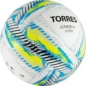 Мяч футбольный TORRES Junior-4 Super арт. F319204, р.4, вес 290-320 г, ПУ, 2 сл, 16п, гиб.сш, бел-жел-гол