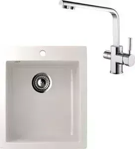 Мойка кухонная и смеситель EcoStone и смеситель ES-014 Kaiser Decor белая (ES-14-331, 40144)