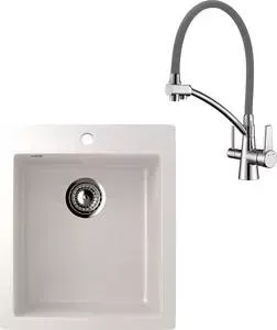 Мойка кухонная и смеситель EcoStone и смеситель ES-014 Lemark Comfort белая (ES-14-331, LM3071C-Gray)