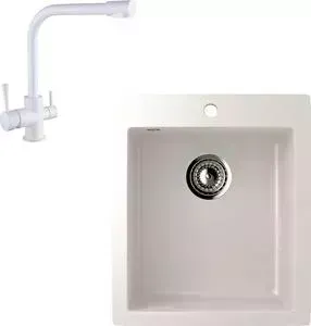 Мойка кухонная и смеситель EcoStone и смеситель ES-014 Kaiser Merkur белая (ES-14-331, 26044-10)