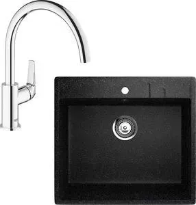 Мойка кухонная и смеситель EcoStone и смеситель ES-15 Grohe BauFlow черная (ES-15-308, 31230000)