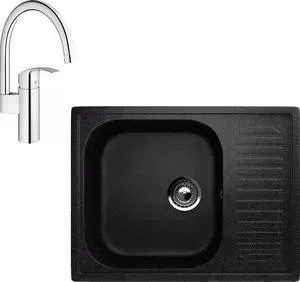 Мойка кухонная и смеситель EcoStone и смеситель ES-018 Grohe Eurosmart черная (ES-18-308, 33202002)
