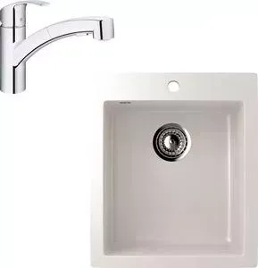 Мойка кухонная и смеситель EcoStone и смеситель ES-014 Grohe Eurosmart белая (ES-14-331, 30305000)