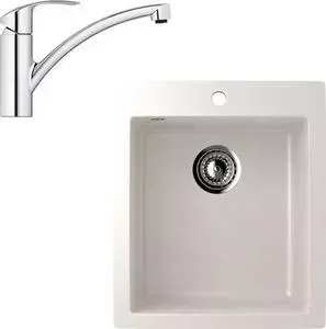 Мойка кухонная и смеситель EcoStone и смеситель ES-014 Grohe Eurosmart белая (ES-14-331, 33281002)