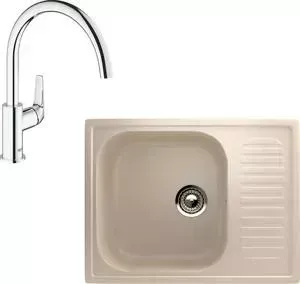 Мойка кухонная и смеситель EcoStone и смеситель ES-018 Grohe BauFlow бежевая (ES-18-328, 31230000)