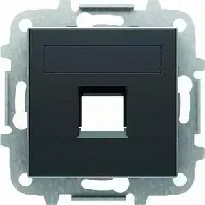 Лицевая панель ABB Sky розетки RJ12/RJ45 со шторками полем для надписи чёрный бархат