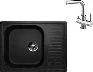 Мойка кухонная и смеситель EcoStone и смеситель ES-018 Lemark Comfort черная (ES-18-308, LM3061C)